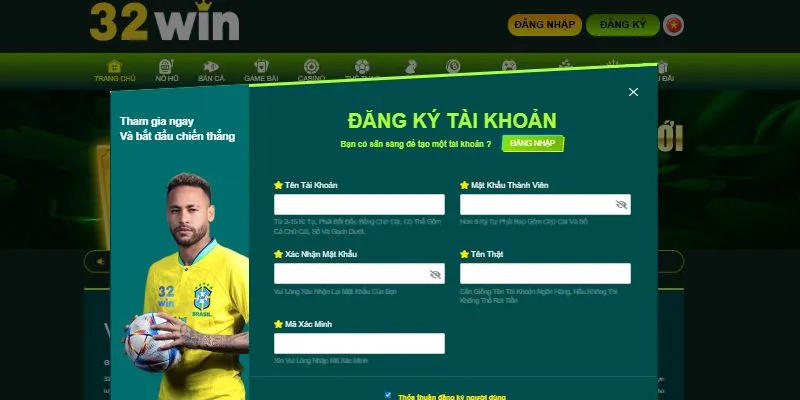 Nhà cái 32Win với giao diện tạo tài khoản mới cực kỳ dễ dàng
